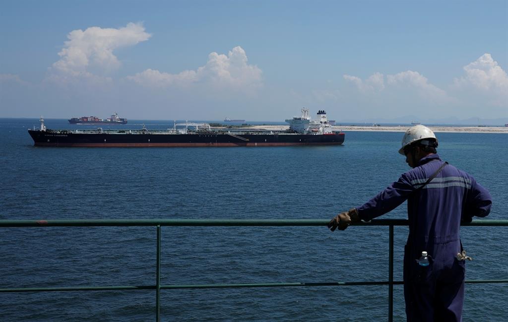 Crude oil tanker Maran Cassiopeia is pictured in the waters off Tuas in Singapore