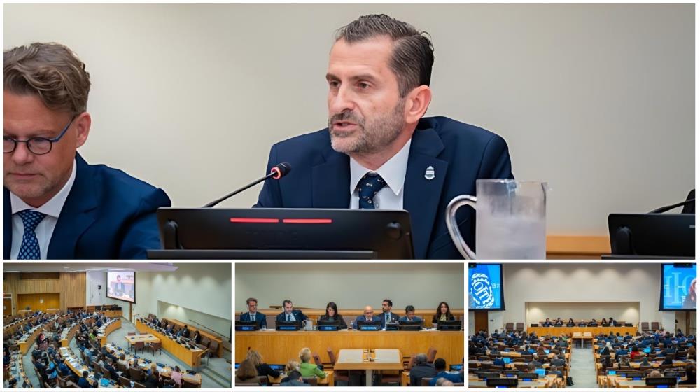 Thomas A. Kazakos briefs the UN Security Council on the importance of protecting maritime security, underlining "Shipping must not be held to ransom"