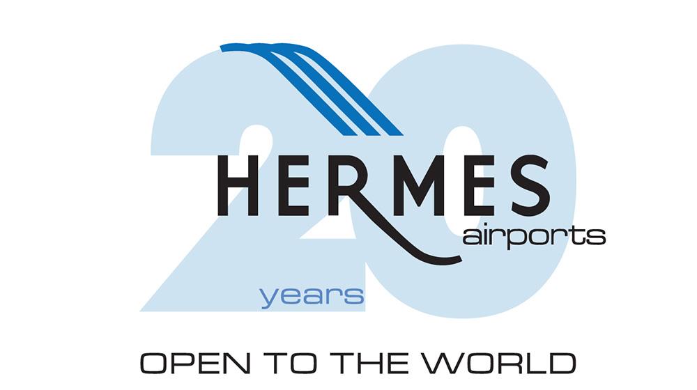 5598235688368584 Hermes Airports 20 Years Logo with Tagline